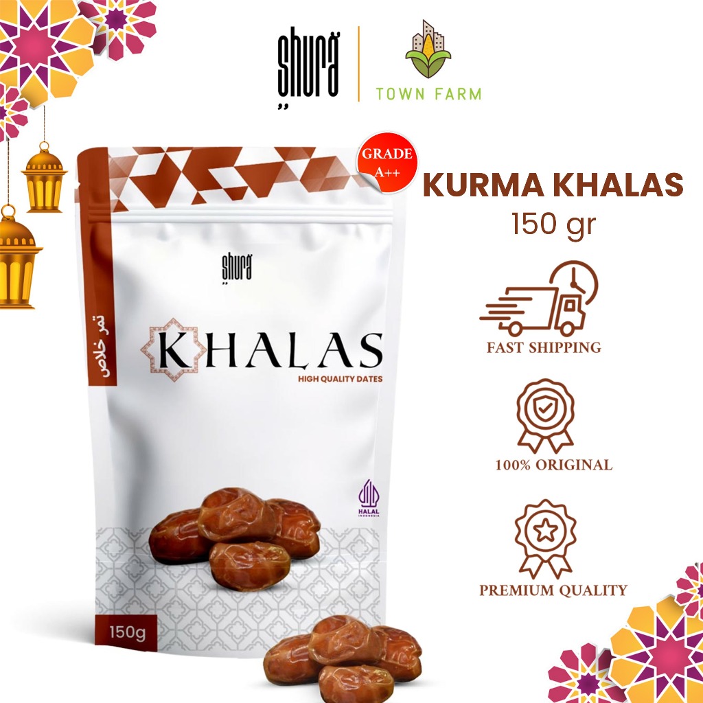 

Shura Kurma Khalas 150Gram Ukuran Pouch Original Premium High Quality Kurma Oleh Oleh Haji Umroh