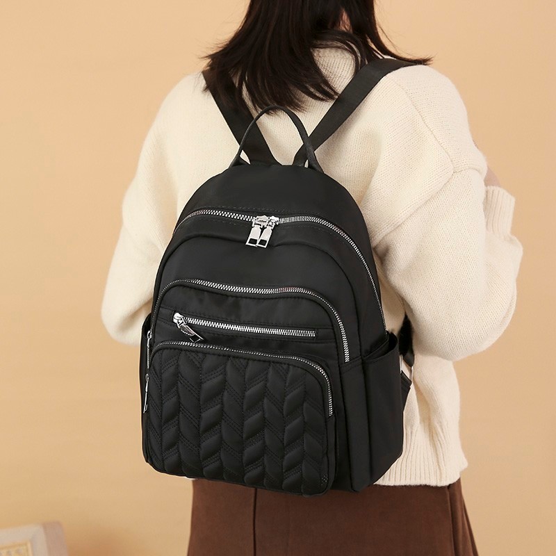 TERBARU  Tas Ransel Hitam dengan Tali Kain/Tas Ransel Wanita Terbaru