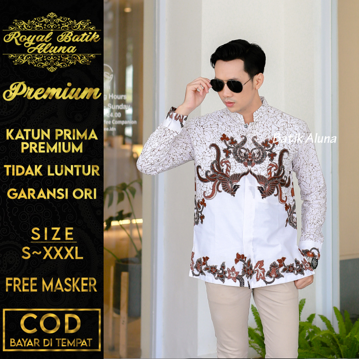 BAJU BATIK PRIA LENGAN PANJANG BAJU KOKO BATIK MUSLIM LEBARAN PREMIUM BIG SIZE BATIK ALUNA MBA 12