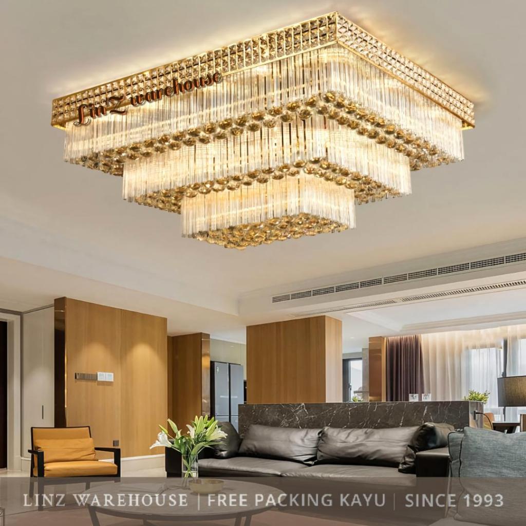 Lampu Plafon kristal LUXURY MODERN GOLD RECTANGLE CRYSTAL ceiling lamp