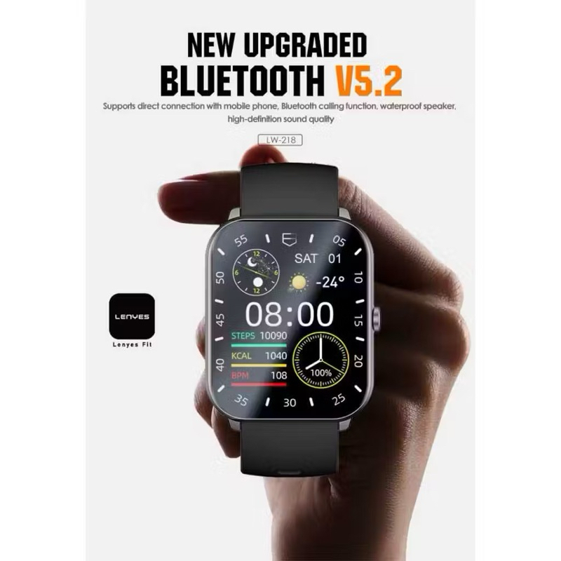 LENYES LW218 Smart Watch 2.01" TFT Display Waterproof IP68 100+ Sport Mode Smartwatch Heart Rate Blood Oxygen Monitoring Jam Tangan Pintar
