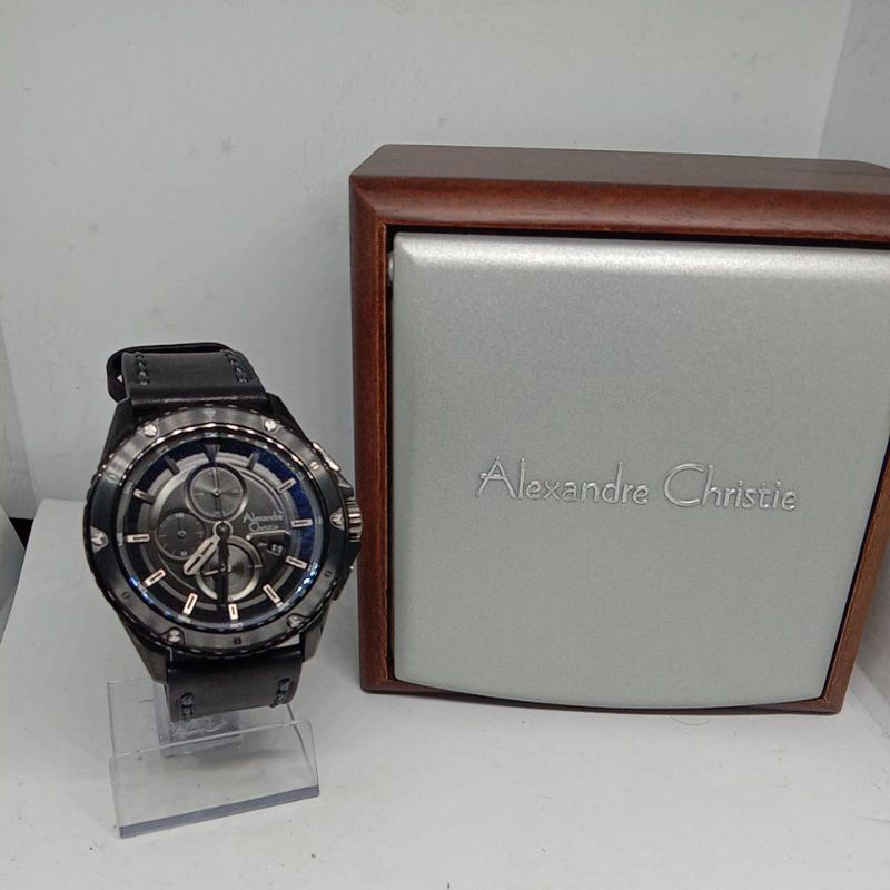 Jam Tangan Alexandre Christie (6653MC) Tali kulit warna Hitam/Coklat (Original)