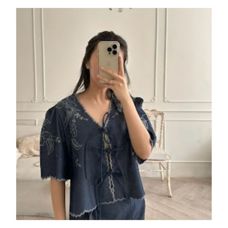 Touchup atelier x mmehuillet Jeans blue shirt puffy sleeve