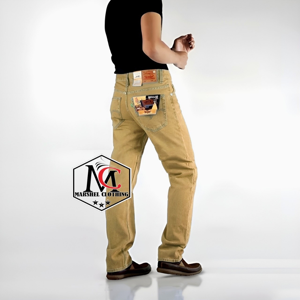 Celana Jeans Cream Standar Pria // Celana Jeans Basic // Jeans Reguler Jumbo 28-38