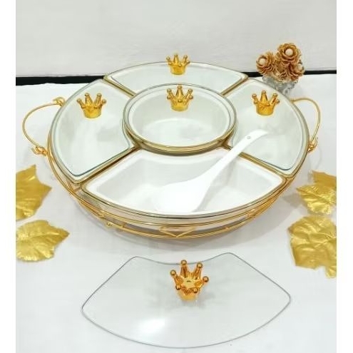 Prasmanan Putar Tutup Kaca Wadah Saji Keramik Set Motif Marble Fiorenza LGM-772/GL