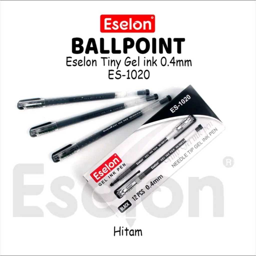 

PROMO 12pcs Pulpen Gel Eselon 0.4mm / 1 Pak Pulpen Gel ESELON ES-1020 warna hitam