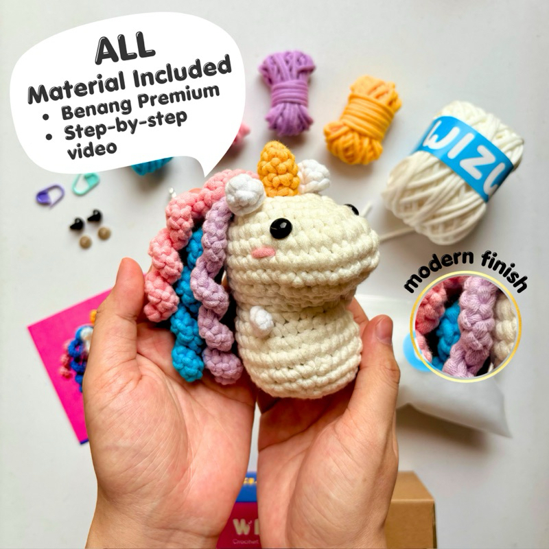 DIY Crochet Kit Amigurumi - Dreamy The Unicorn - Rajut Boneka Pemula