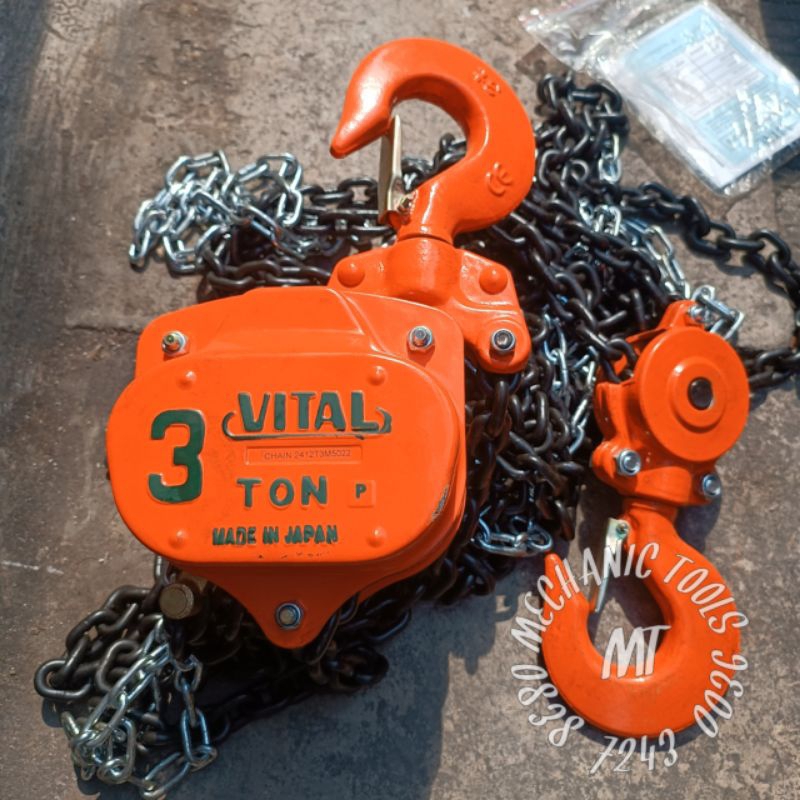 Katrol chain block 3 Ton 5 meter Vital katrol kerekan manual 3 Ton 5 meter