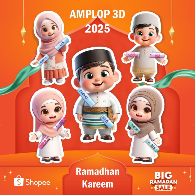 

3 Pack Amplop lebaran karakter 3d amplop idul fitri amplop peluk uang angpao amplop lebaran