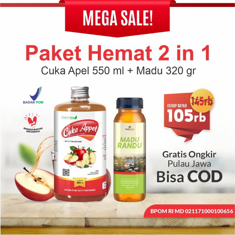 

Paket Hemat 2 in 1 Cuka Appel Nutrivine Bonus Madu