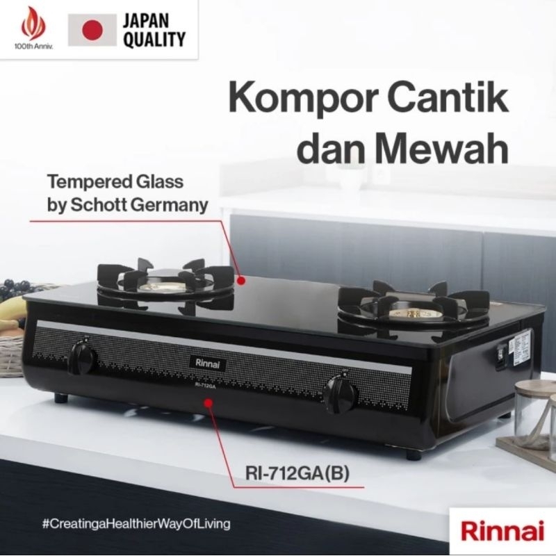 RINNAI KOMPOR GAS KACA 2TUNGKU RI712GA
