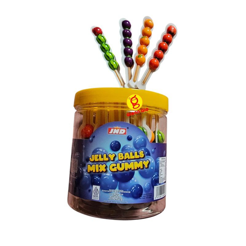 

Permen Lunak Sate Aneka Rasa Buah Jelly Ball Mix Gummy JND toples isi 30pcs