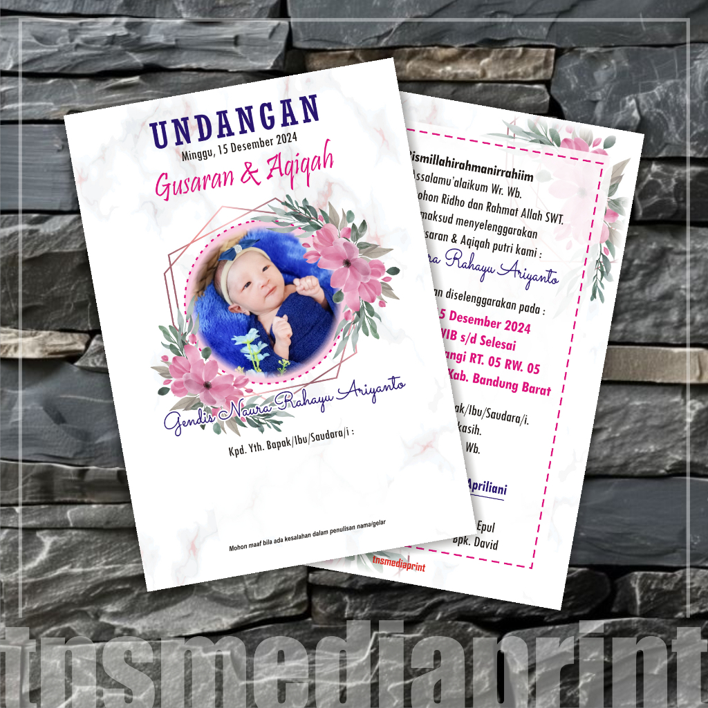 Undangan Aqiqah Gusaran Ulangtahun Syukuran Pengajian, Free Foto Plastik