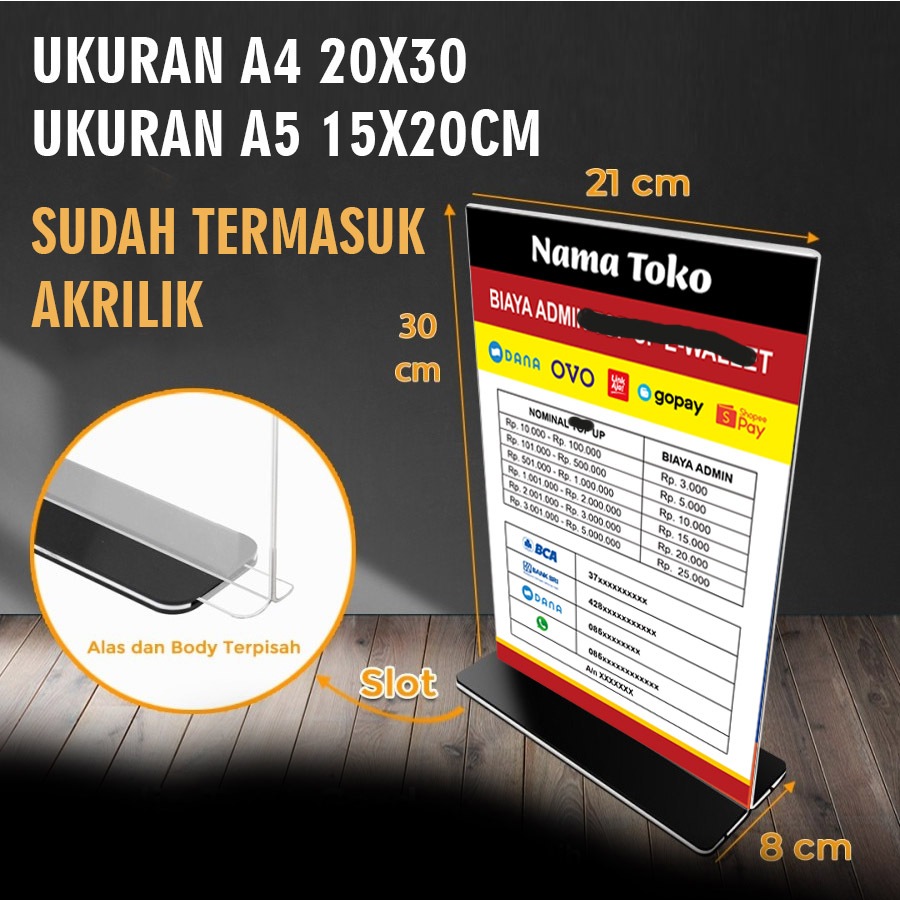

AKRILIK + STIKER STAND MEJA BIAYA ADMIN ( CUSTOM )