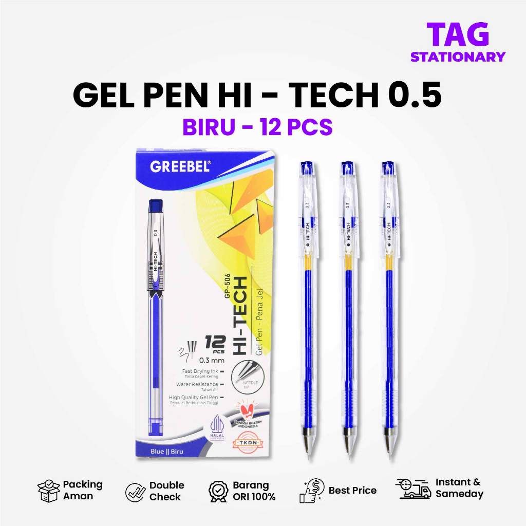 

GREEBEL PULPEN GEL / Gel Pen GP-506 Hi-Tech 0.3 Biru (12PCS/SET) / Ballpen Gel Bolpen Pena Gel