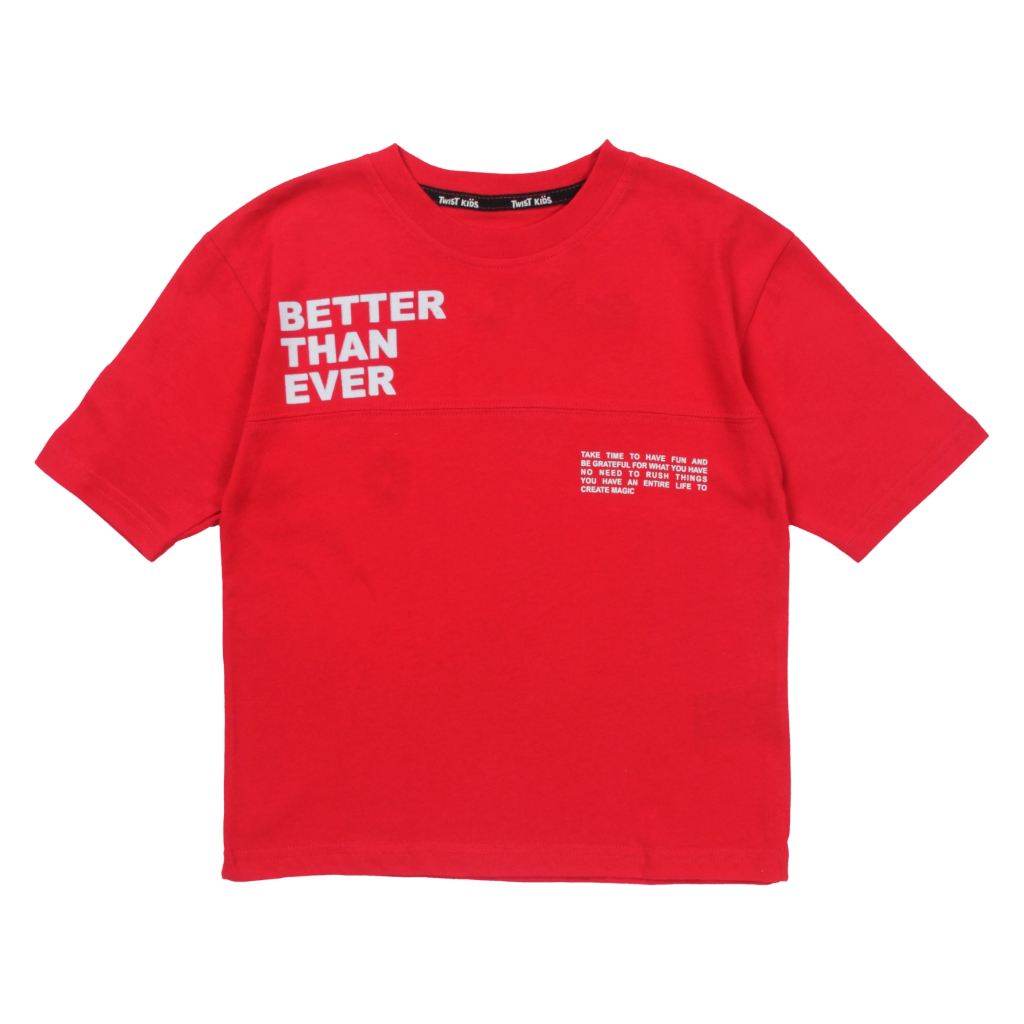 Twist Kids - Bold C, Alltime Denim Series, Tshirt/Kaos Pendek Oversize Anak Laki-Laki Warna Merah