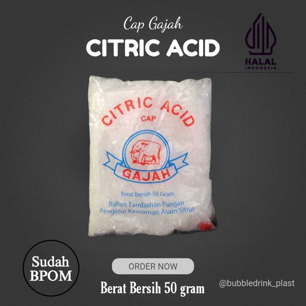 

Citric Acid Cap Gajah / Asam Sitrat Sachet 50g / Citrun / Sitrun