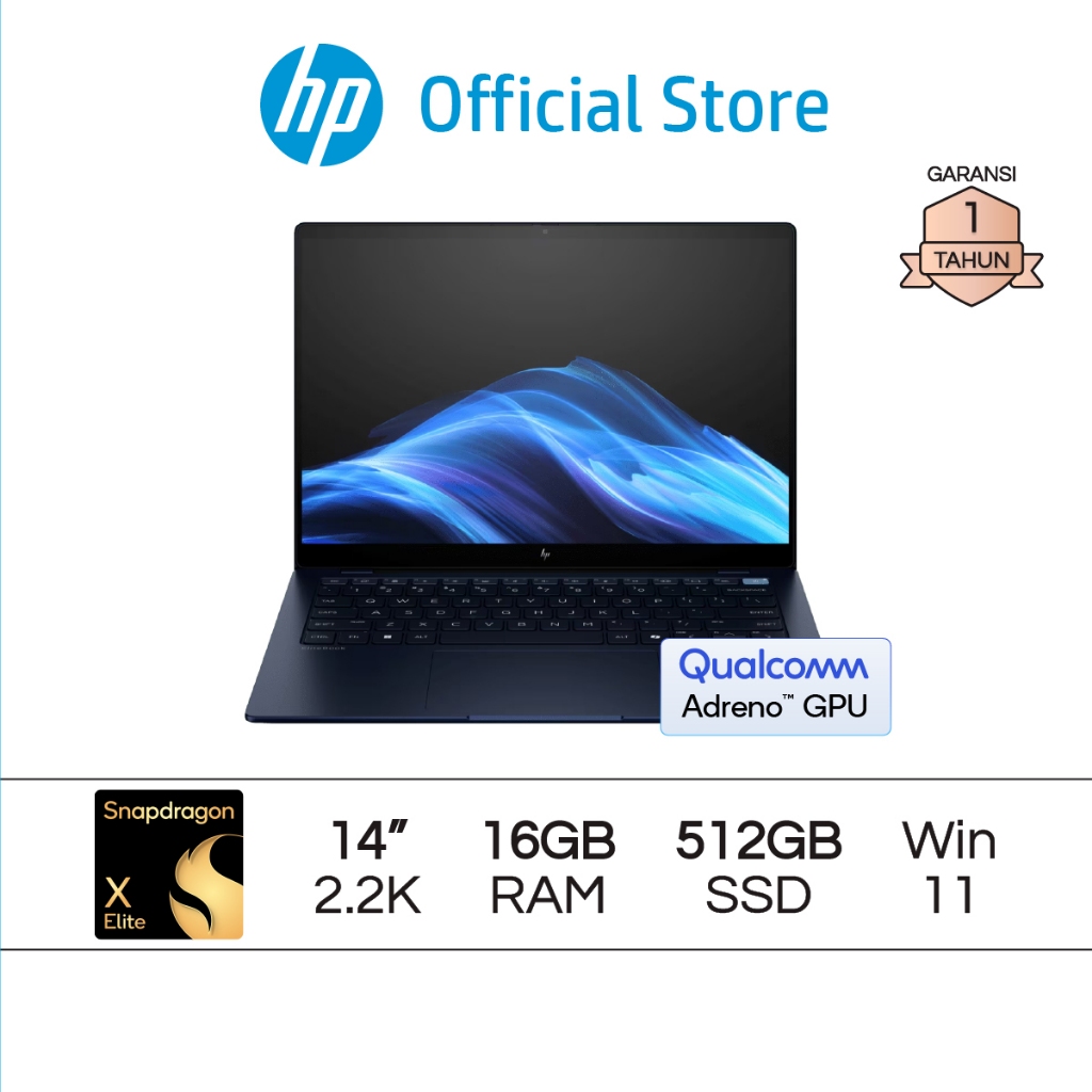 Laptop HP EliteBook G1q Snapdragon X Elite Qualcomm Adreno 16GB RAM 512GB SSD Windows 11 Pro 14 Inch