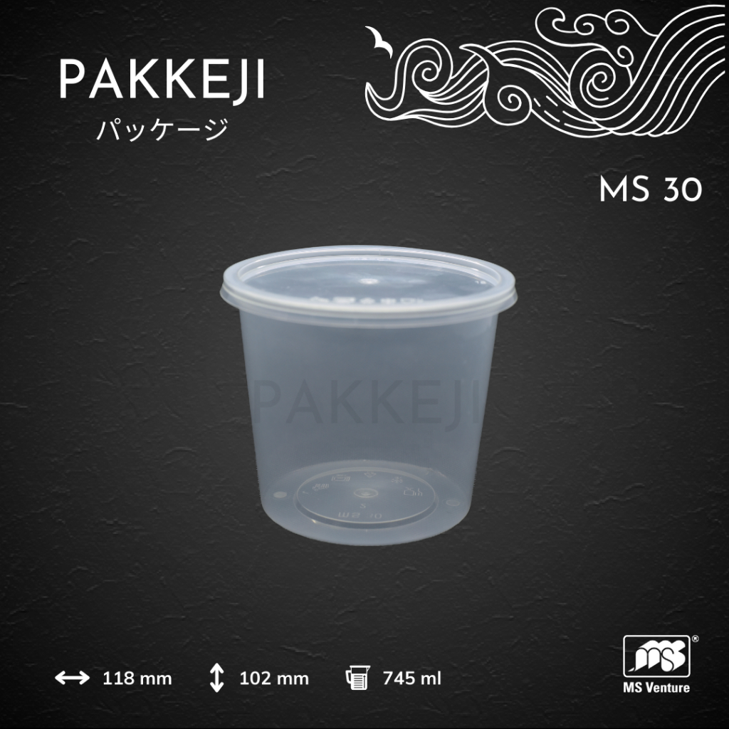 PAKKEJI Wadah Plastik — MS 30 Round Container 745 ml — Food Container Bulat — MS Venture