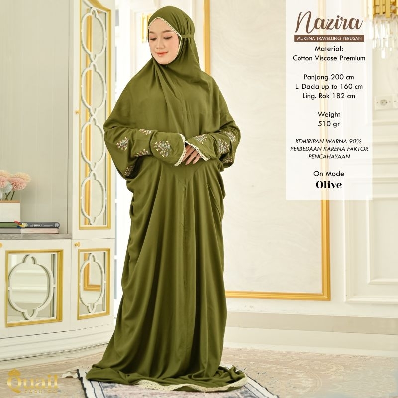 MUKENA TRAVELLING TERUSAN NAZIRA, BAGIAN LENGAN AKSEN BORDIR CANTIK, MUKENA RESLETING AKTIF BISA DIS