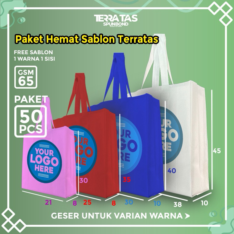 

Paket Hemat 50 Pcs Sablon + Tas Spunbond Goodie Bag Souvenir Hampers Handle Lipat Samping