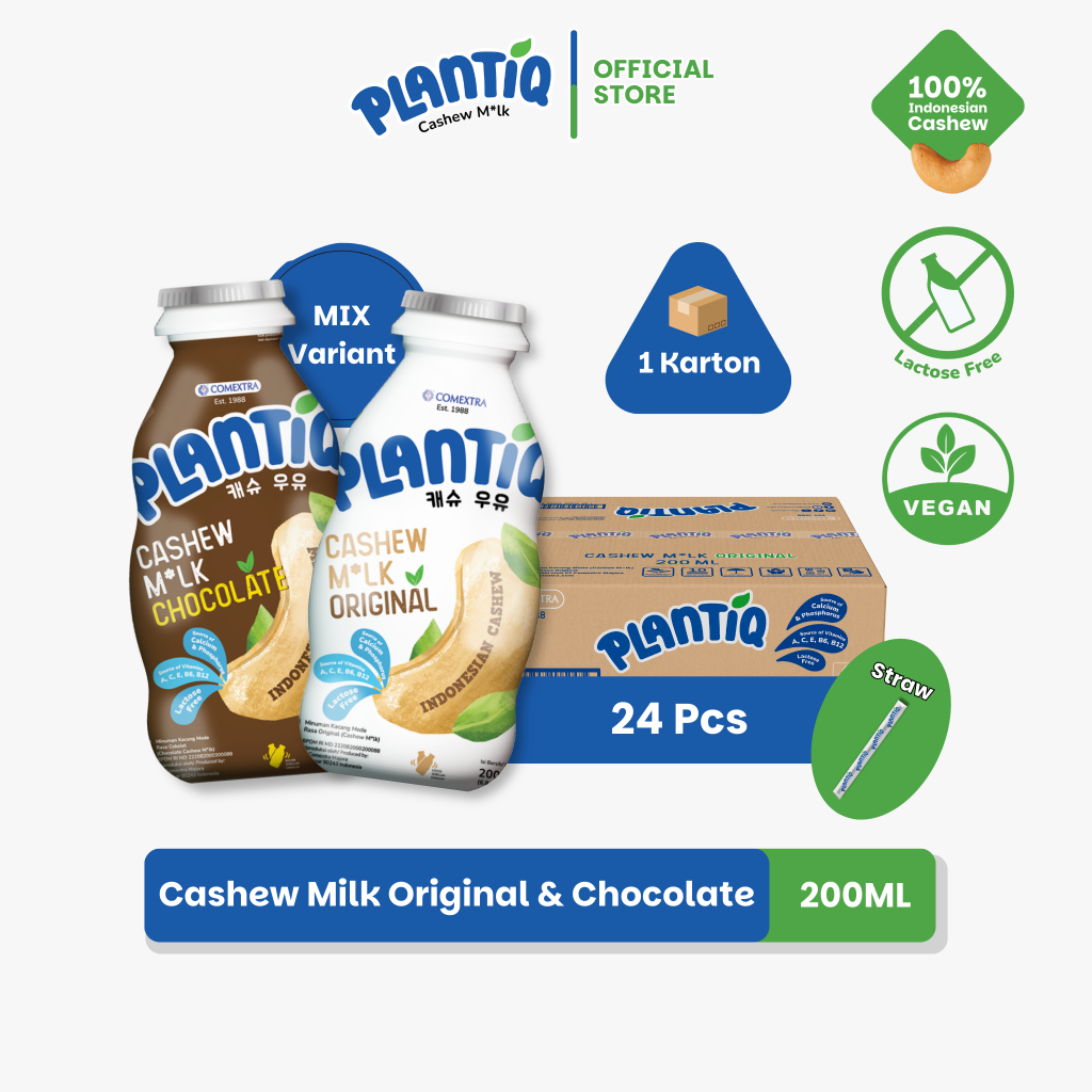 

[24 PCS MIX] PLANTIQ Cashew Milk Original Chocolate 200ml - Susu Kacang Mede - Non Dairy Milk Lactose Free