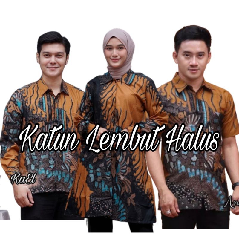 Baju Atasan Couple Batik Tunik Pasangan New Motif Sogan Kuning