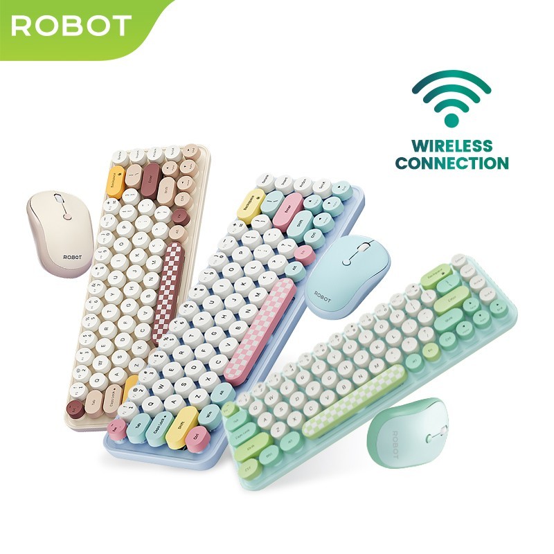 ROBOT KM3600 Pastel Colorful One Set Keyboard Dan Mouse Wireless 2.4G - Garansi 1 Tahun