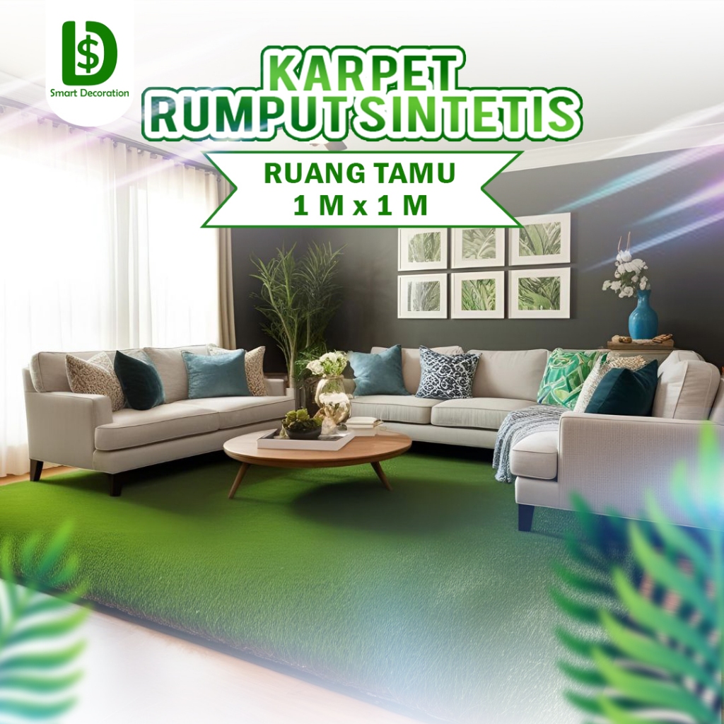 Karpet Rumput Sintetis Bandung 1 Roll 100x100cm Swiss 2cm Untuk Ruang Tamu Dari Smart Decoration
