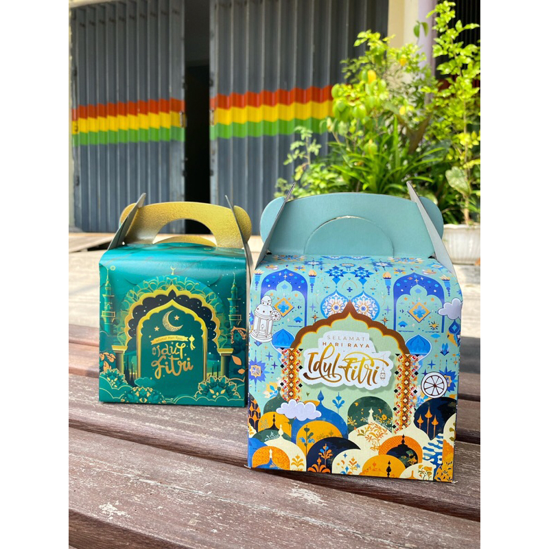 GABLE BOX TENTENG HIJAU BIRU DOKDLE/GABLE BOX HAMPERS LEBARAN/GABLE BOX IDUL FITRI/GABLE BOX AESTHET