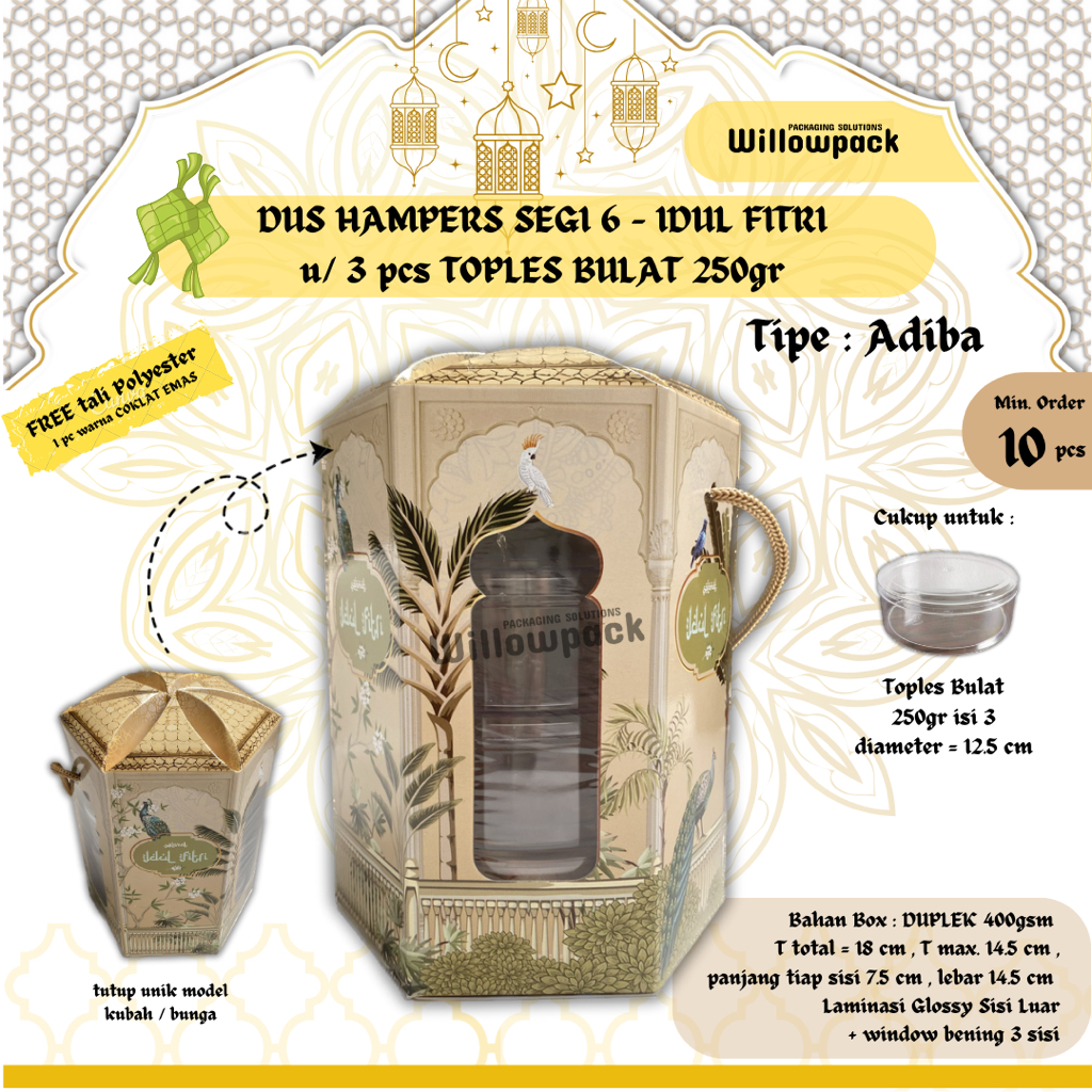 

DUS IDUL FITRI ISI 3 TOPLES BULAT 250gr [TIPE : ADIBA ] BOX SEGI 6 HAMPERS LEBARAN (MIN. 10 PCS) KARDUS KUKER KUE KERING ROTI