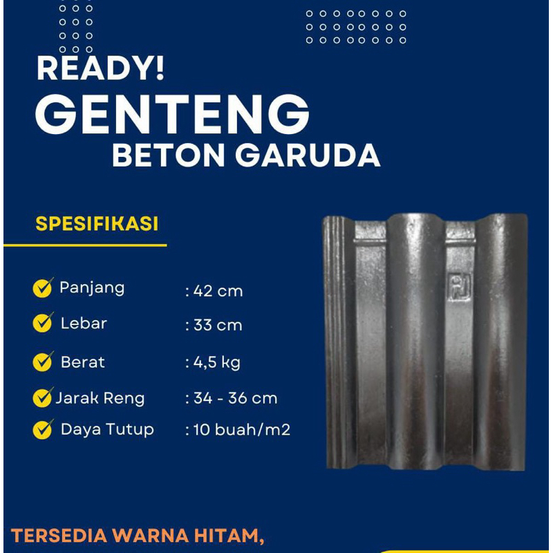 GENTENG BETON GARUDA MOTIF GELOMBANG WARNA HITAM