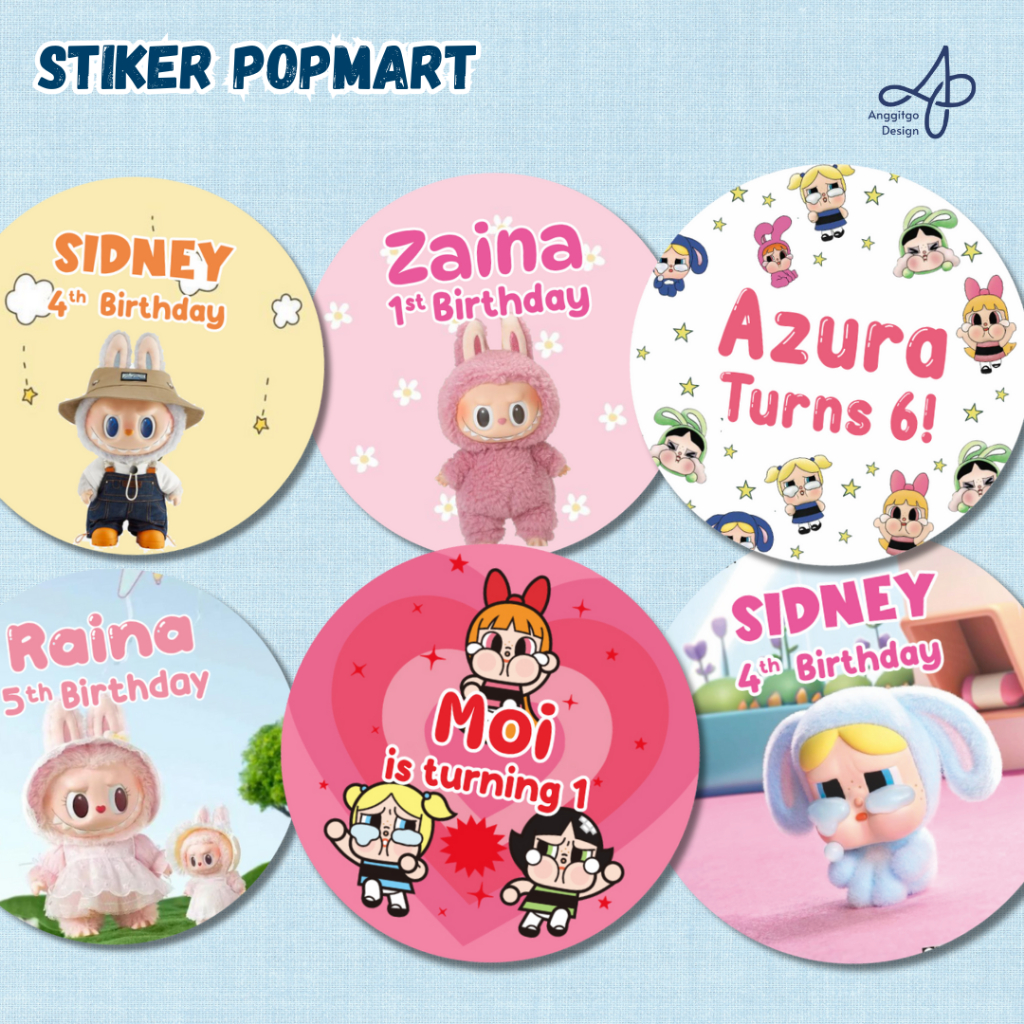 

Sticker CUSTOM NAMA POPMART Stiker Nama Pop Mart Labubu Crybaby Stiker Bento Birthday Stiker Ultah FREE DESAIN