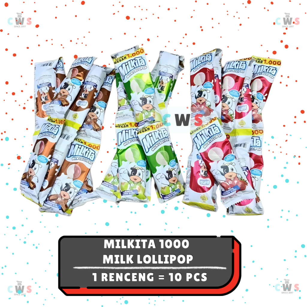 

MILKITA Permen Susu Milk Lolipop 1000 an Coklat Stroberi Melon Sachet - 1 Renceng / 10 Pcs