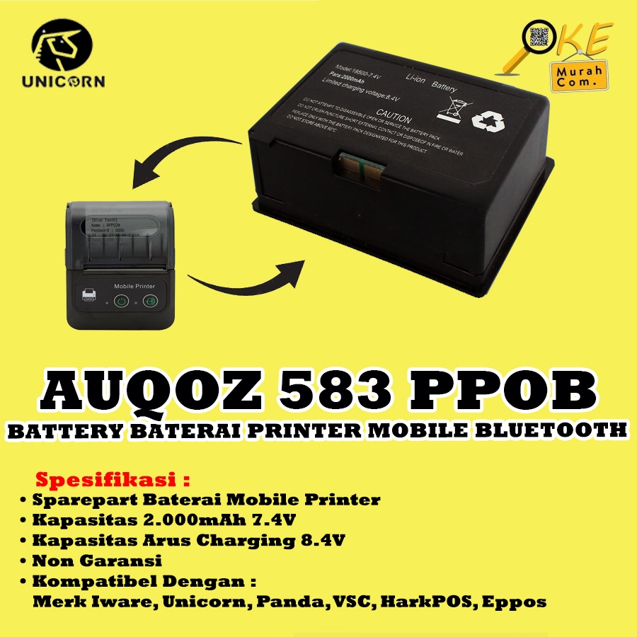 Baterai Battery Mobile Printer Thermal Bluetooth AUQOZ 583 PPOB