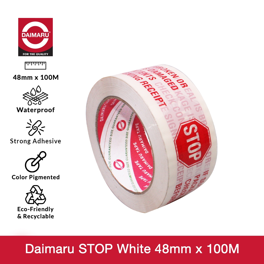 

Daimaru OPP Printed Tape Lakban Stop Warna Putih 48 mm x 100 meter