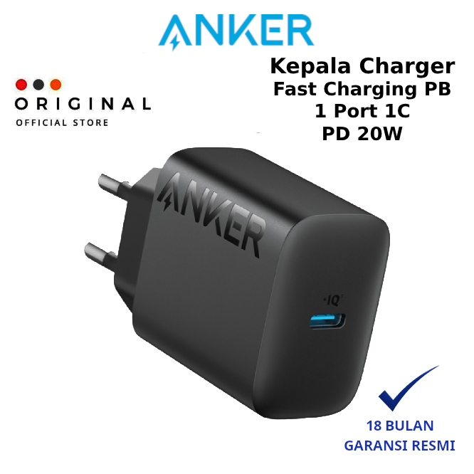 Anker 20W USB C Wall Charger A2347 - ANKER OFFICIAL STORE ( CODE 10004 ) / KEPALA CHARGER 1 PORT ANK