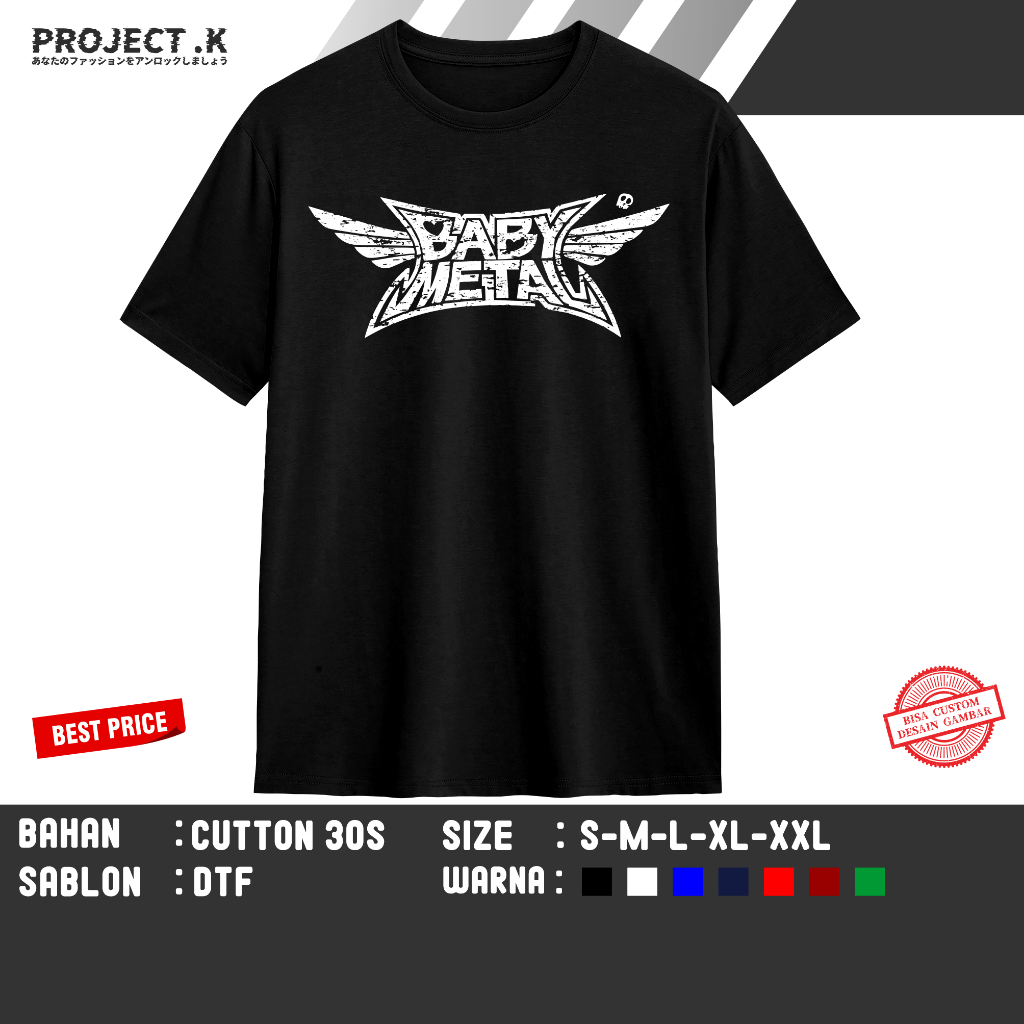 T-SHIRT KAOS DISTRO BAND JEPANG BABY METAL LOGO BY PROJECT K