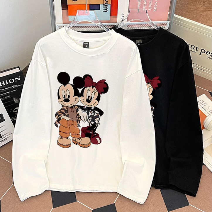 Sezo Kaos Lengan Panjang Wanita Kekinian Korean Style Kaos Bergambar Mickey Mouse Tshirt Baju Atasan