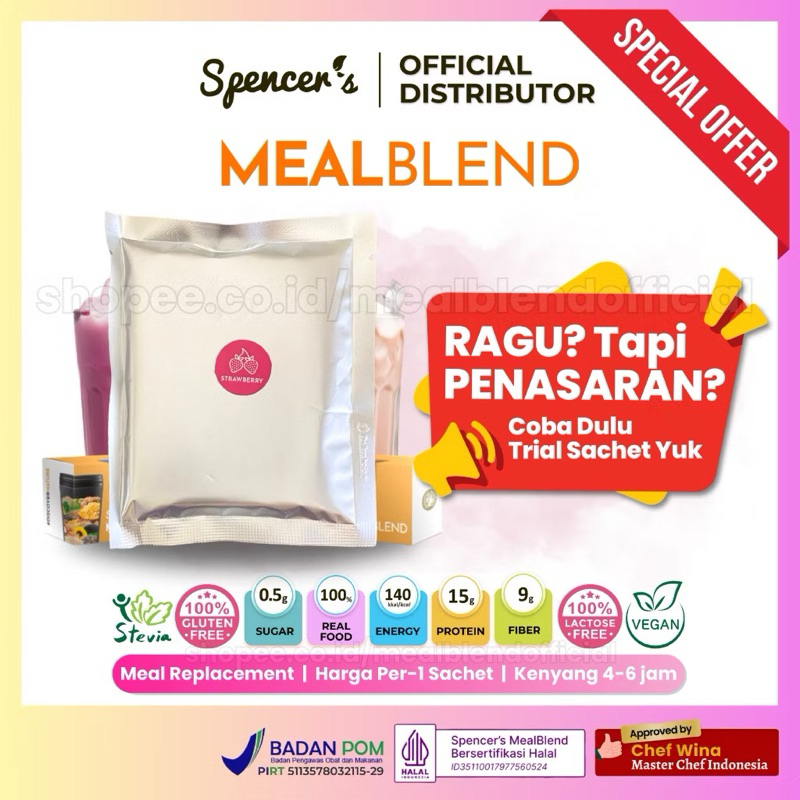 

Spencer's MealBlend Spencer Slimming Mealblend Spencers Indonesia / 1 Sachet Trial / Minuman pengganti sarapan / Diet Slimming / Meal Replacement