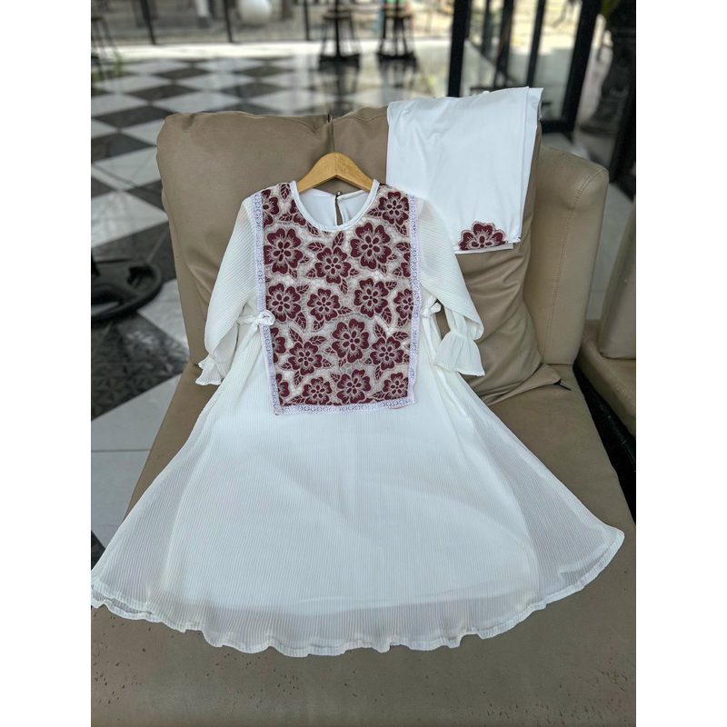 Elena dress set pasmina || Eid series by khadeeja || for kids 6 bulan - 8 tahun