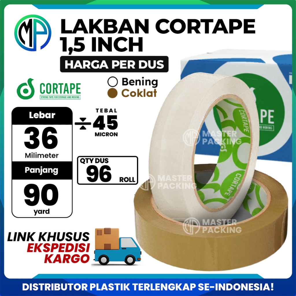

Lakban / Selotip Cortape Grosir 36mm x 90yard Bening dan Coklat HARGA PER-DUS (VIA EKSPEDISI) Murah