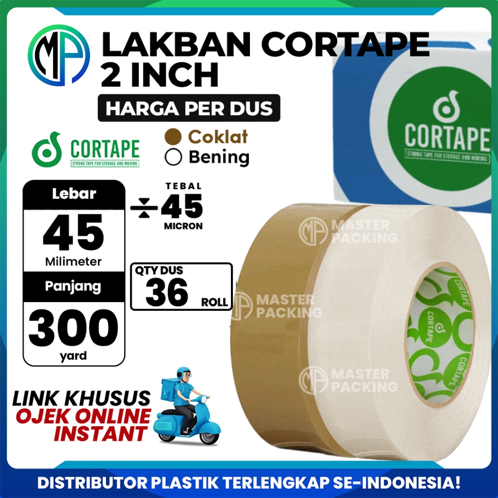 

Lakban Selotip Grosir Cortape JUMBO Bening dan Coklat 2inch 45mm x 300yard HARGA PER-DUS (VIA GOJEK)