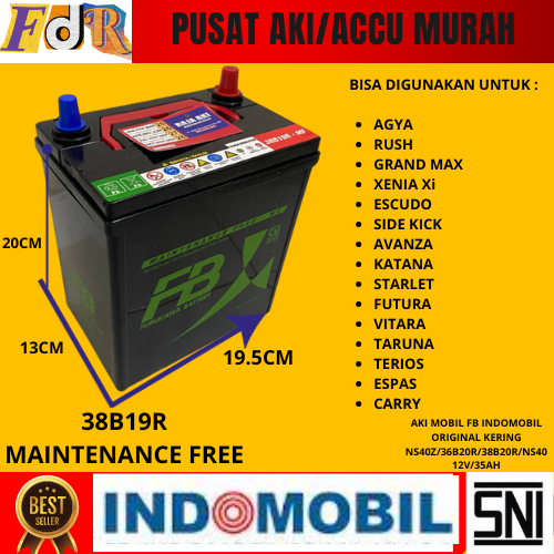 AKI MOBIL KERING MAINTENANCE FREE FB INDOMOBIL 38B19R/NS40Z/NS40/38B20R/34B19R/36B20R