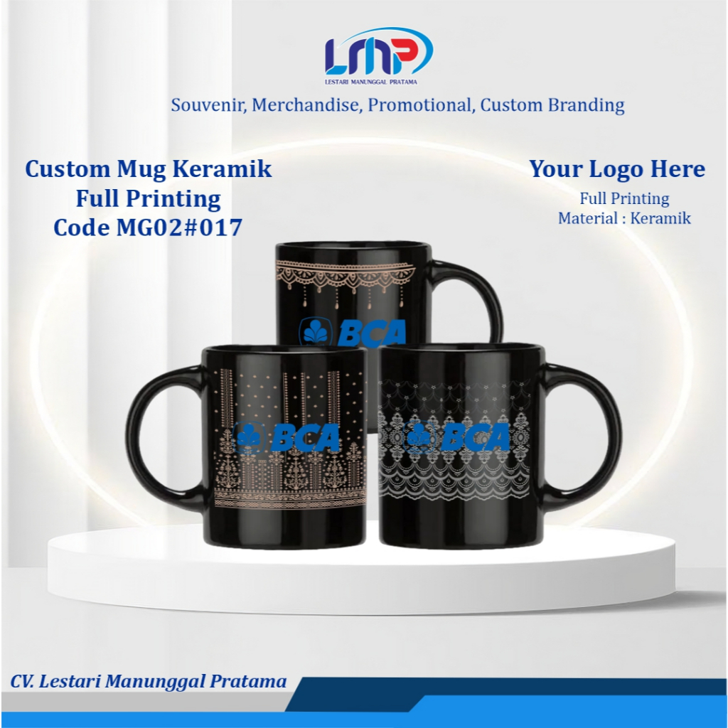 LMP Lestari Souvenir - Merchandise Souvenir Custom Mug Keramik Warna Hitam Full Printing Code MG02#0