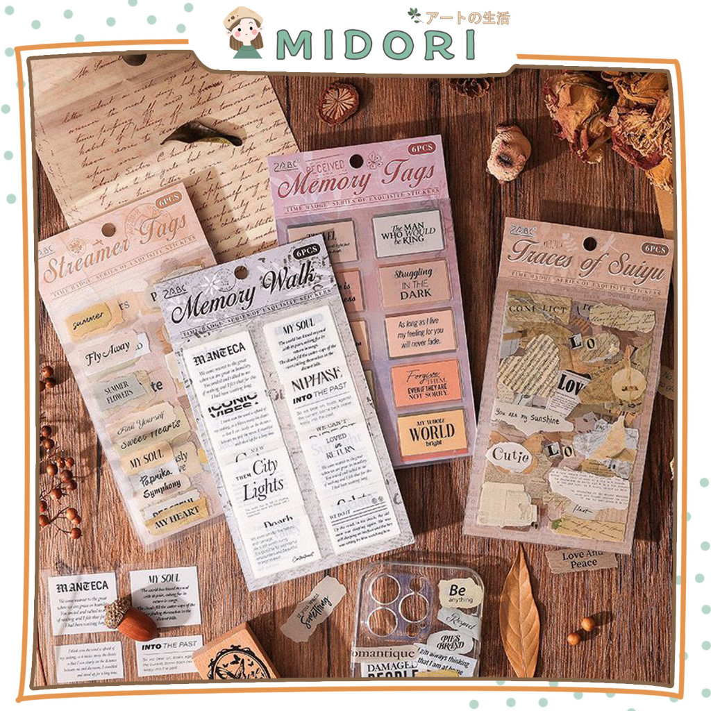 

[MIDORI] 6Pcs TIME BADGE SERIES VINTAGE Sticker PET Planner 3D DIY Scrapbook Stiker Dekor Jurnal - B0500