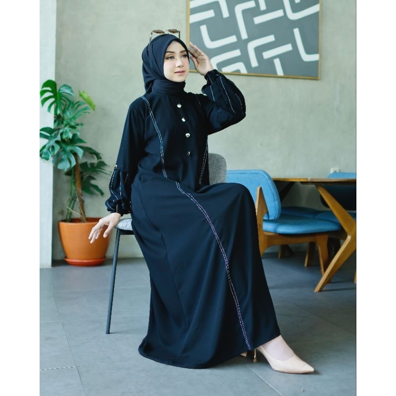 Abaya Muza SAFIYA Abaya Couple Ibu & Anak List Putih dan Lengan Balon Abaya Hitam Gamis Syari Muslim