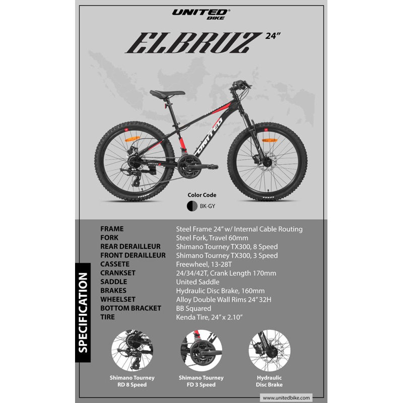 Sepeda Gunung MTB Remaja 20/24/26 Inch United Elbruz