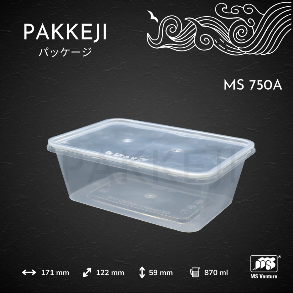 PAKKEJI Thinwall 870ml / Kotak Makan Persegi Panjang Standar Katering — MS Venture — MS 750A