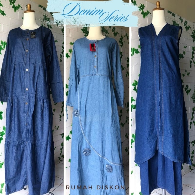 Gamis Denim/Setelan Denim allsize murah/Outer Jeans